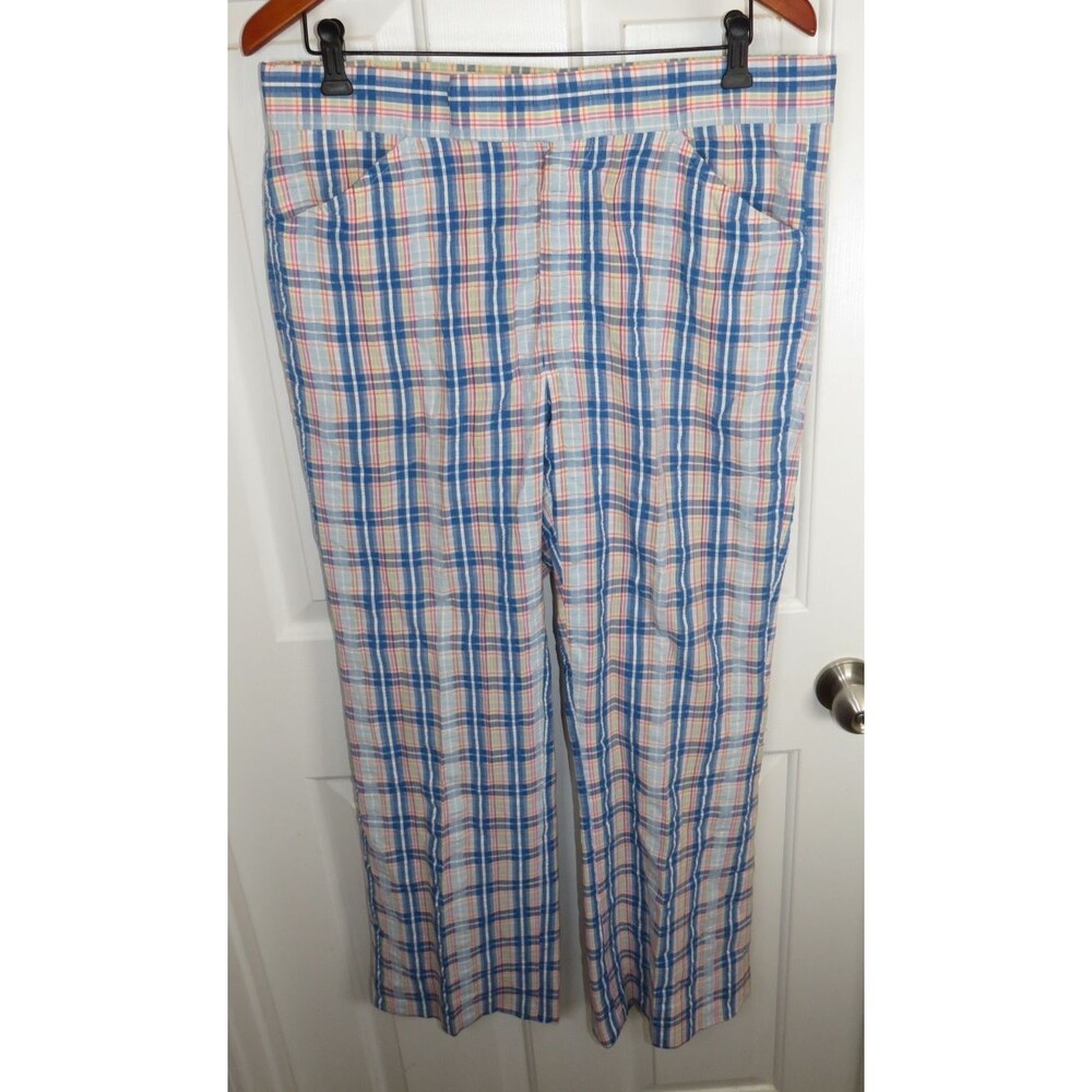 Vintage Dozi Seersucker IZOD Plaid Pants Mens 34x29 USA Blue Pink Straight 70's